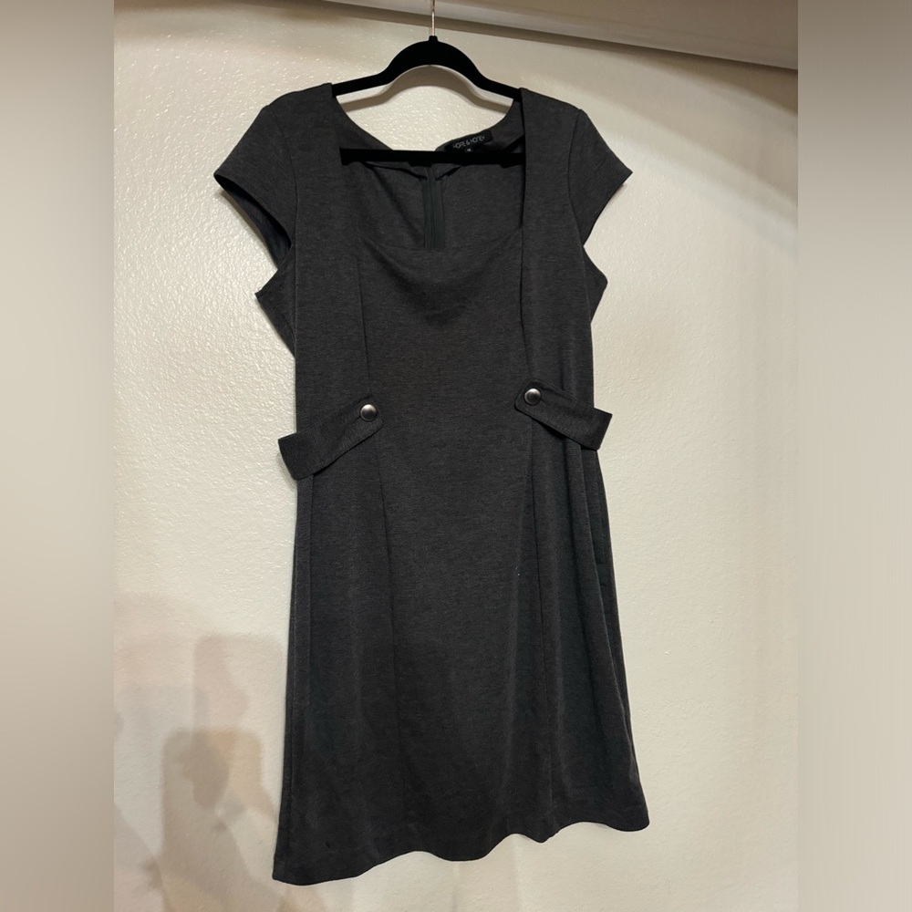 Hope & Honey - square neck, business dress, gray, sheath dress, size 14